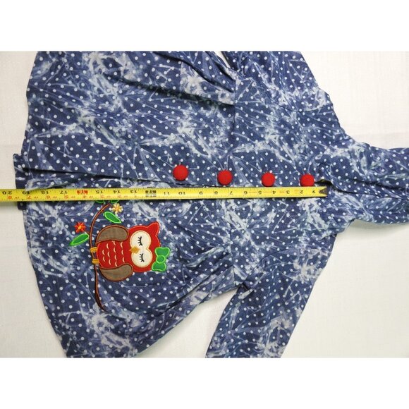 Maria Elena Girls 4T Hooded Coat Blue White Polka Dot Red Fleece Lined Owl Appli - Picture 8 of 8